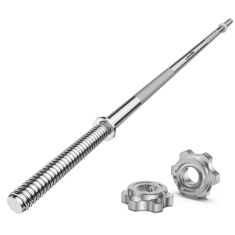 LAVVON 55" Weight Lifting Bar, 1" Standard Straight Olympic Barbell Bar for Bench Press/Hip Thrusts/Squats/Lunges, 480lb Weight Capacity, Silver, Black Matte Finish - Image 1