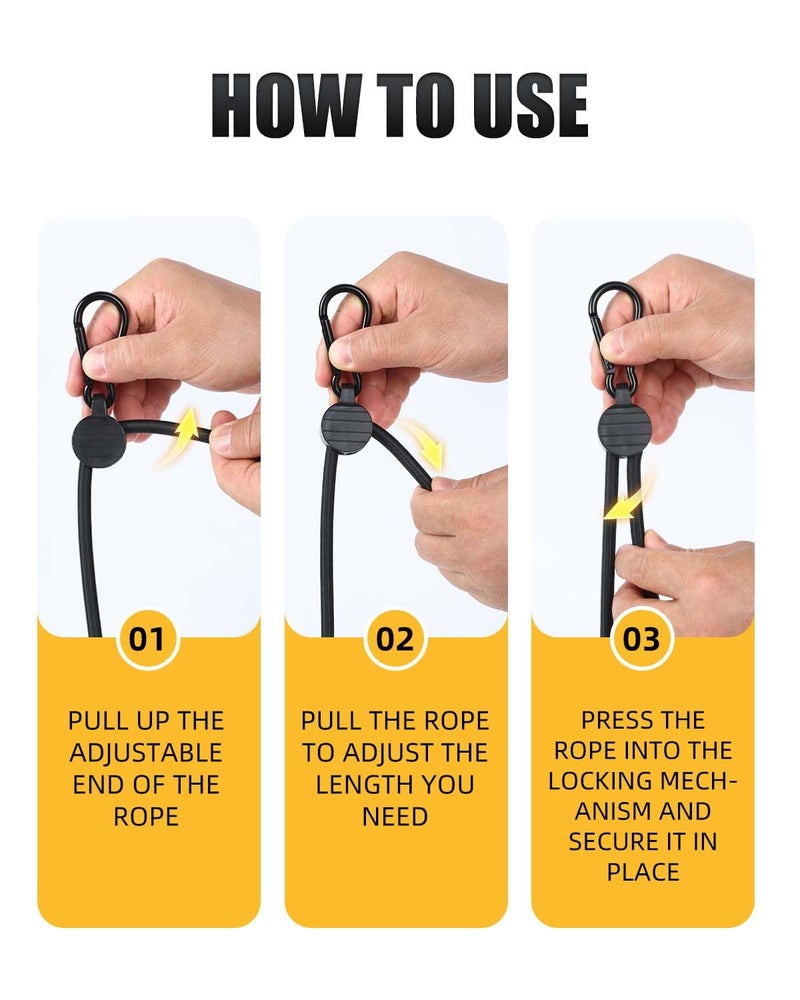 Radix Rope Adjustable Bungee Cords with Hooks, 6 Pack Thick Elastic Straps, Easy to Lengthen and Resecure (7"-48")â€“ Strong, Stretchy Tie Downs with Secure Hooks for Cargo, Camping, Tents, Luggage â€“ All-Weather - Image 4