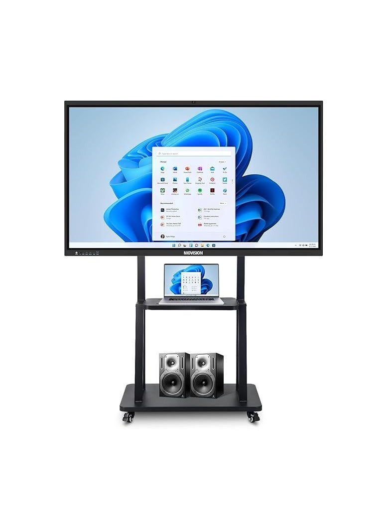 Portable TV Stand with Wheels and Dual Media Shelf Height Adjustable Holds up to 50kg Fits 32 to 65 Inch Screens Black