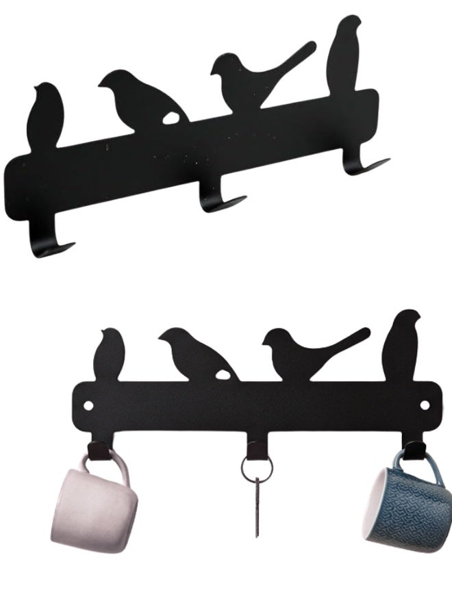Adhesive metal wall shelf (no drilling required) with 3 sturdy hooks – Kitchen and bathroom organizer for hanging pots, pans, utensils, and towels – Modern flying decorative design – Practical space-saving and home organization holder - Image 1