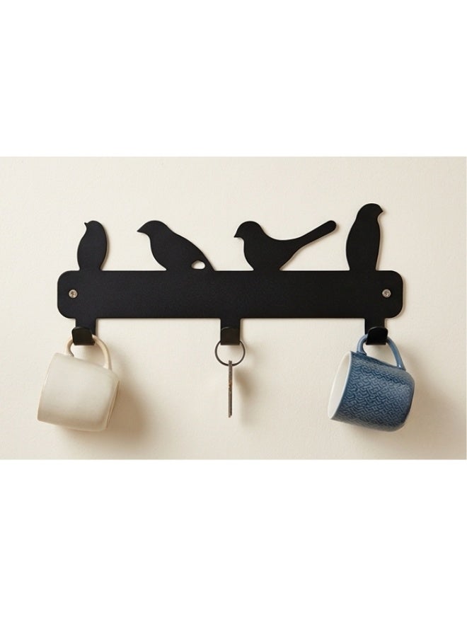 Adhesive metal wall shelf (no drilling required) with 3 sturdy hooks – Kitchen and bathroom organizer for hanging pots, pans, utensils, and towels – Modern flying decorative design – Practical space-saving and home organization holder - Image 5