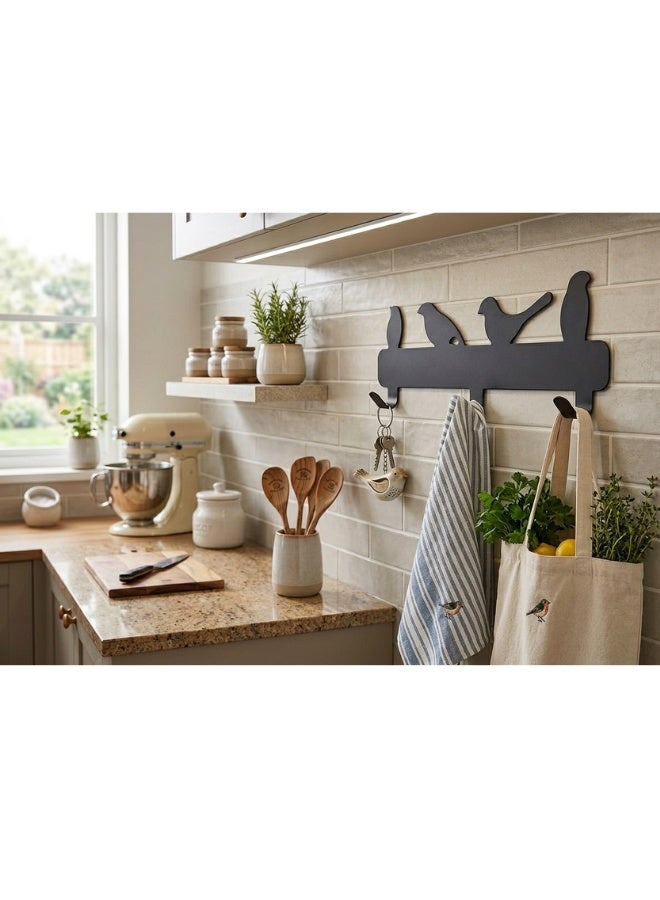 Adhesive metal wall shelf (no drilling required) with 3 sturdy hooks – Kitchen and bathroom organizer for hanging pots, pans, utensils, and towels – Modern flying decorative design – Practical space-saving and home organization holder - Image 3