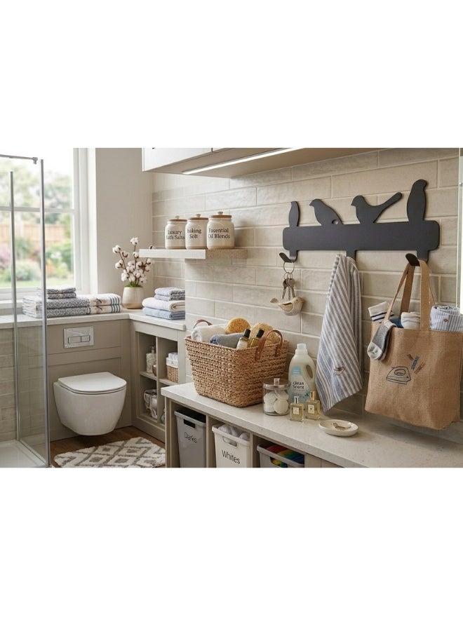 Adhesive metal wall shelf (no drilling required) with 3 sturdy hooks – Kitchen and bathroom organizer for hanging pots, pans, utensils, and towels – Modern flying decorative design – Practical space-saving and home organization holder - Image 4