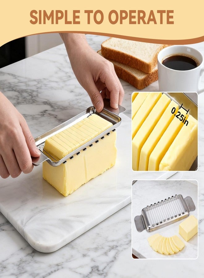 FRICHOM 2 Pcs Butter & Cheese Slicer Cutter for Butter Squares and Block Cheese, Ergonomic Handheld Stainless Steel Wire Slicer for Cutting Butter and Soft Food - Image 5