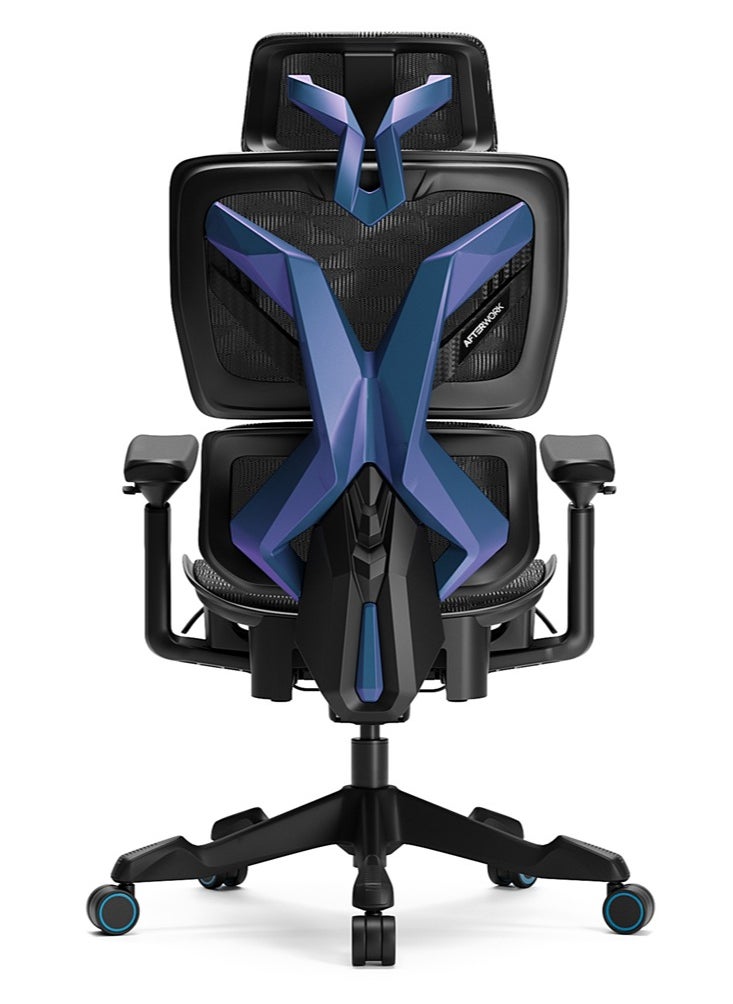 AFTERWORK - Xyrion Super Ergonomic Gaming Chair with Footrest - 3D Adjustable Headrest, Adaptive Backrest, 4-Position Tilt Lock, Breathable Mesh, and Silent Castors - Black & Blue - Image 1