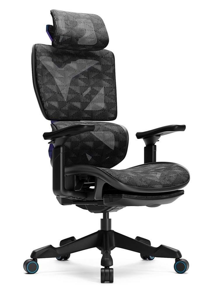 AFTERWORK - Xyrion Super Ergonomic Gaming Chair with Footrest - 3D Adjustable Headrest, Adaptive Backrest, 4-Position Tilt Lock, Breathable Mesh, and Silent Castors - Black & Blue - Image 1