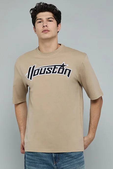 R&B Typography Print T-Shirt with Crew Neck and Short Sleeves