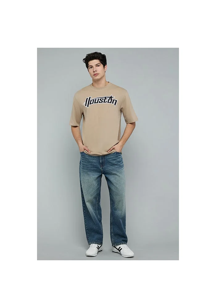 أر أند بي Typography Print T-Shirt with Crew Neck and Short Sleeves
