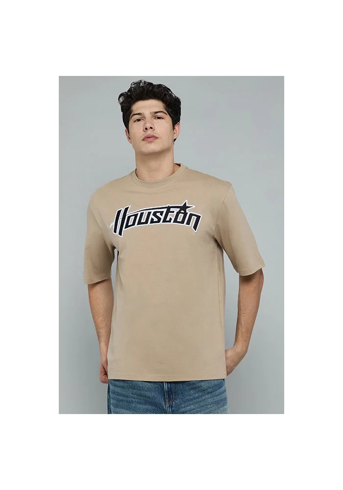 أر أند بي Typography Print T-Shirt with Crew Neck and Short Sleeves