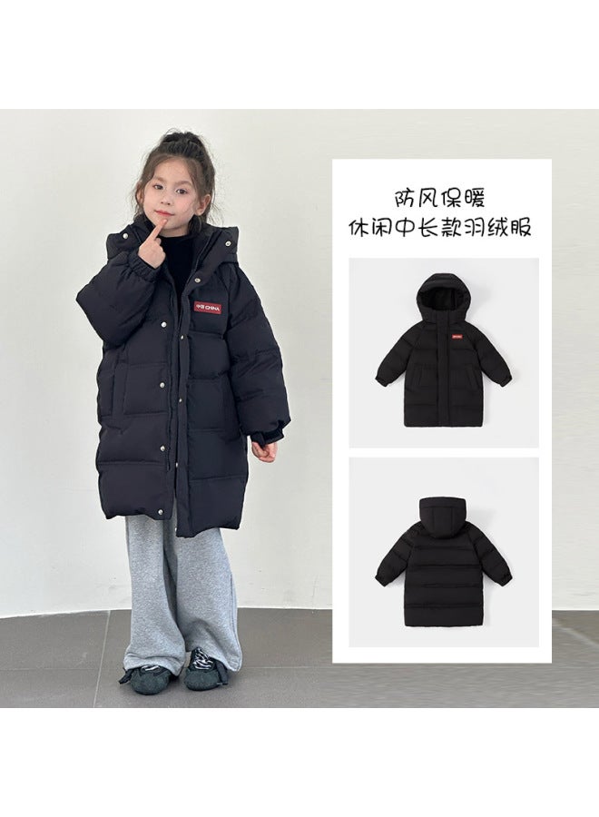 New Winter Style Men Women Children Big Kids White Duck Down Thickened Warm Hooded Mid-length Down Jacket Kids Coat