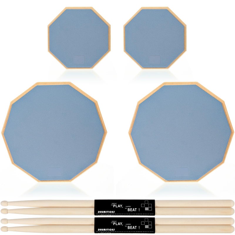 Maasechs 8 Pieces Drum Practice Pad and Sticks Set 12 Inch, 8 Inch Double Sided Silent Snare Drum Pads with 2 Pairs 5a Drum Sticks for Drum Realistic Practice Drumming(Grey) - Image 1