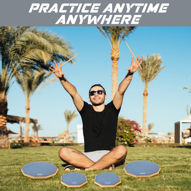 Maasechs 8 Pieces Drum Practice Pad and Sticks Set 12 Inch, 8 Inch Double Sided Silent Snare Drum Pads with 2 Pairs 5a Drum Sticks for Drum Realistic Practice Drumming(Grey) - Image 2