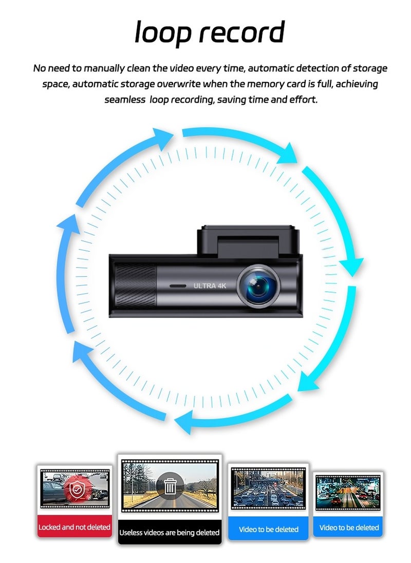Dash Camera for Cars,4K Full UHD Car Camera Front Rear with 64GB U3 Card,Built-in Super Night Vision,3.0'' IPS Screen,170°Wide Angle,G-Sensor, 24H Parking Mode, Loop Recording