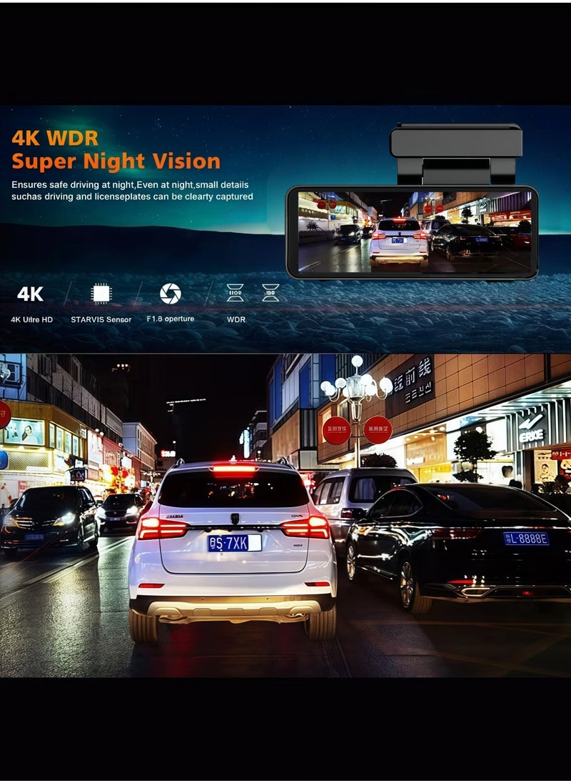 Dash Camera for Cars,4K Full UHD Car Camera Front Rear with 64GB U3 Card,Built-in Super Night Vision,3.0'' IPS Screen,170°Wide Angle,G-Sensor, 24H Parking Mode, Loop Recording