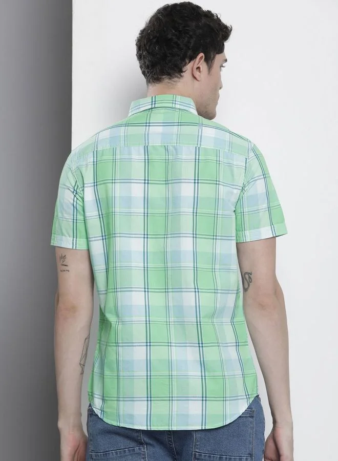 شركة المرآب الهندية Men Slim Fit Checkered Half Sleeves Cutaway Collar Casual Shirt