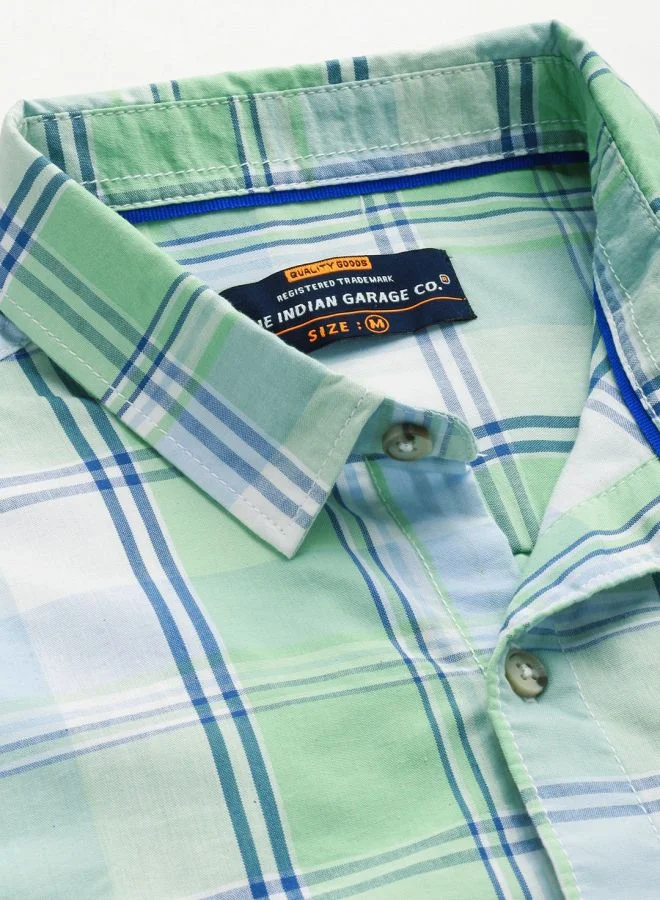شركة المرآب الهندية Men Slim Fit Checkered Half Sleeves Cutaway Collar Casual Shirt