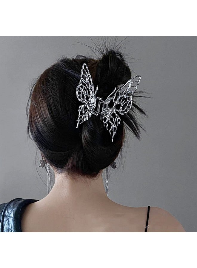 DIUEWOW Silver Metal Butterfly Hair Clips For Women Large Hair Claw Clips For Thick Hair Vintage Geometric Hair Barrettes Headband Women Girls Hair Accessories Alloy Butterfly Claws Hairpin For Hair Grab - Image 1