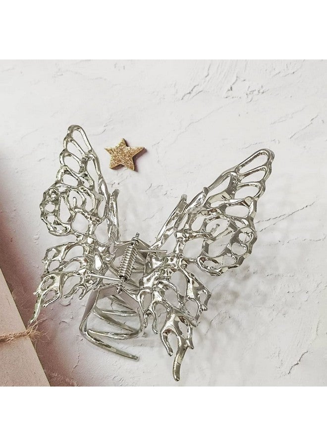 DIUEWOW Silver Metal Butterfly Hair Clips For Women Large Hair Claw Clips For Thick Hair Vintage Geometric Hair Barrettes Headband Women Girls Hair Accessories Alloy Butterfly Claws Hairpin For Hair Grab - Image 5