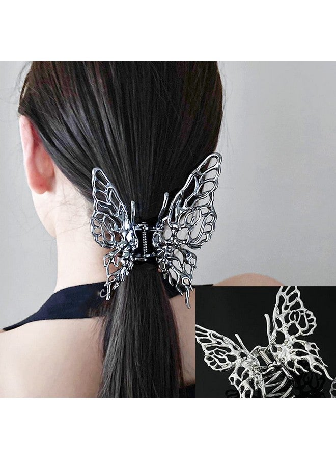 DIUEWOW Silver Metal Butterfly Hair Clips For Women Large Hair Claw Clips For Thick Hair Vintage Geometric Hair Barrettes Headband Women Girls Hair Accessories Alloy Butterfly Claws Hairpin For Hair Grab - Image 3