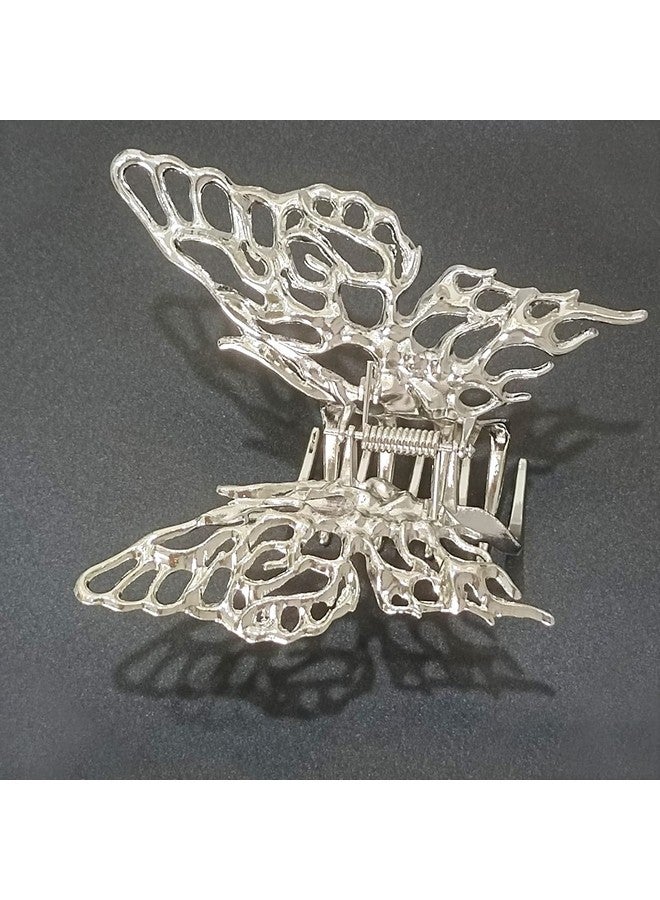 DIUEWOW Silver Metal Butterfly Hair Clips For Women Large Hair Claw Clips For Thick Hair Vintage Geometric Hair Barrettes Headband Women Girls Hair Accessories Alloy Butterfly Claws Hairpin For Hair Grab - Image 4