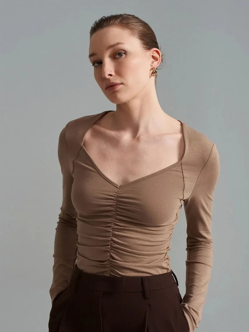 ديلفين Dilvin Slim Fit V-Neck Jersey Blouse