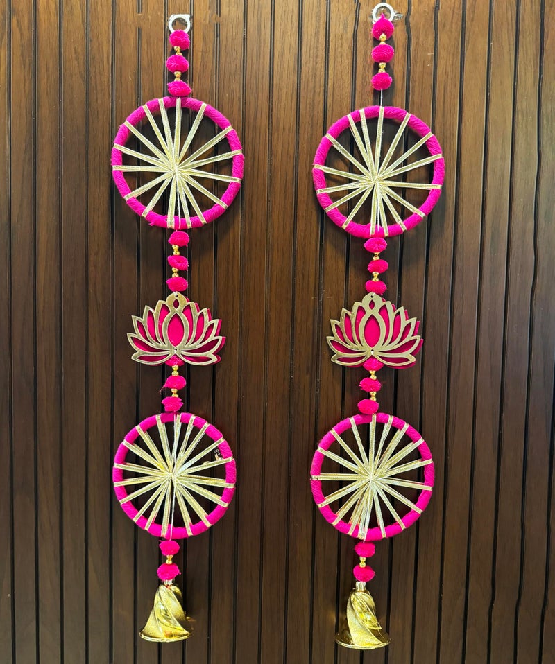 CraftVatika Diwali Decoration Items for Home, Wall Hanging Latkans, Handmade Lotus Pom Pom Latkan Toran for Door, Deepawali Gifts (67 CM Height) - Image 2
