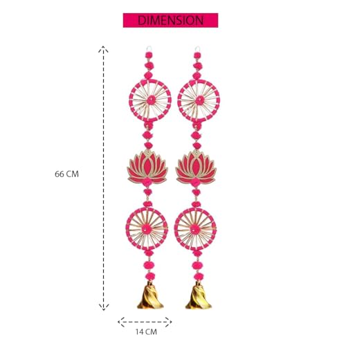 CraftVatika Diwali Decoration Items for Home, Wall Hanging Latkans, Handmade Lotus Pom Pom Latkan Toran for Door, Deepawali Gifts (67 CM Height) - Image 3