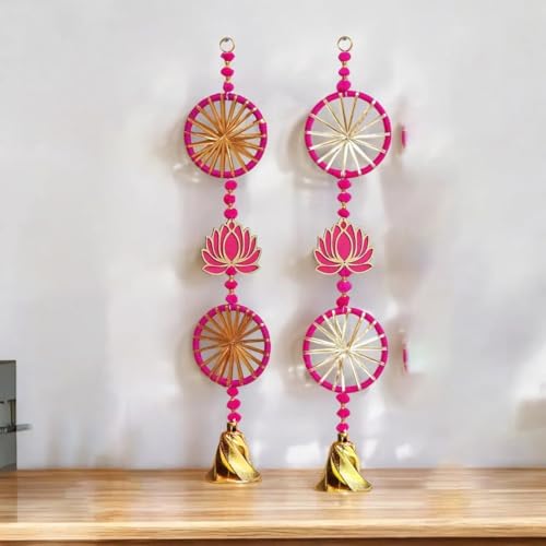 CraftVatika Diwali Decoration Items for Home, Wall Hanging Latkans, Handmade Lotus Pom Pom Latkan Toran for Door, Deepawali Gifts (67 CM Height) - Image 4