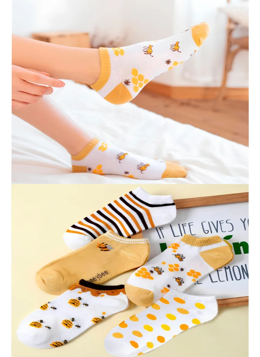 Esinti Black Women Socks White Women Booties Summer Thin Socks Ankle Length Short Socks 5 Pairs