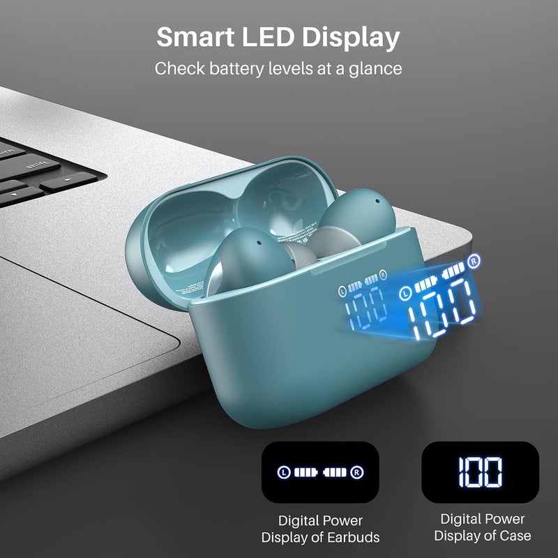 TOZO T20 Wireless Earbuds Bluetooth Headphones 48.5 Hrs Playtime with LED Digital Display, IPX8 Waterproof, Dual Mic Call Noise Cancelling 10mm Broad Range Speakers with Wireless Charging Case Green - Image 2