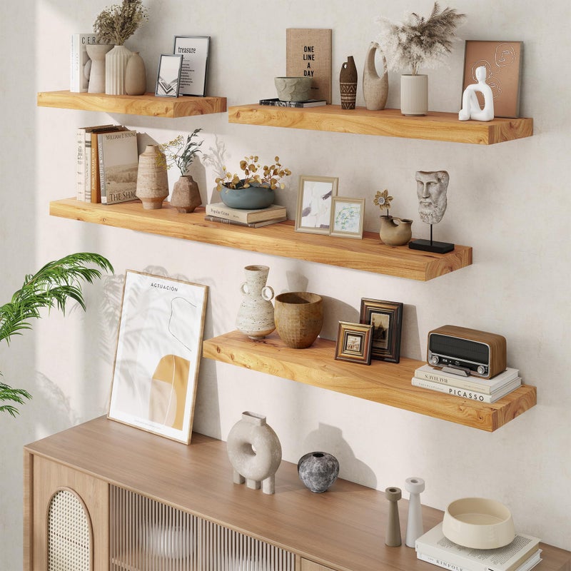 Acovy Extra Deep 24" Long Rustic Solid Wood Floating Shelves for Wall, Wall Shelves with Invisible Bracket for Living Room Bathroom Bedroom Kitchen, Set of 2, Walnut - Image 2