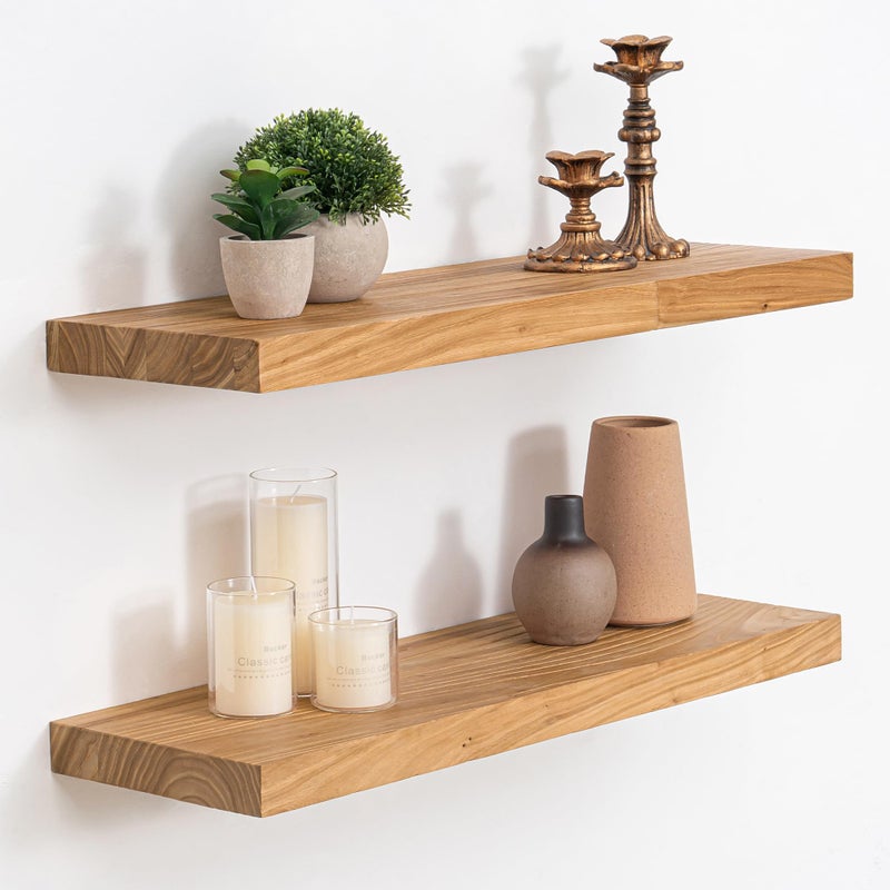 Acovy Extra Deep 24" Long Rustic Solid Wood Floating Shelves for Wall, Wall Shelves with Invisible Bracket for Living Room Bathroom Bedroom Kitchen, Set of 2, Walnut - Image 1