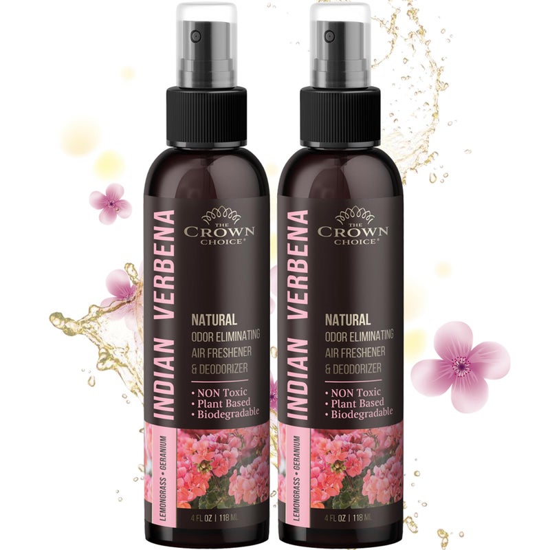 The Crown Choice رذاذ معطر هواء طبيعي - مزيل روائح الجيرانيوم والليمون العشبي - رذاذ مزيل الروائح غير السام بزيوت أساسية للمنزل، الحمام، الغرفة، الصالة، الغسيل، الخزانة، القماش؛ آمن للأطفال والحيوانات الأليفة - عبوتان 4 أونصات لكل منهما - Image 1