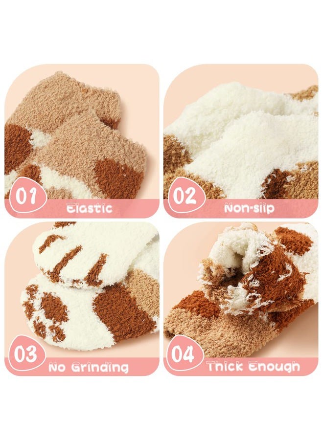 fauson 5 Pairs Women Fuzzy Socks - Warm Cat Socks Fluffy Socks Soft Cat Paw Socks Cozy Socks Winter Plush Slipper Socks for Women, Multicolor, Large - Image 4
