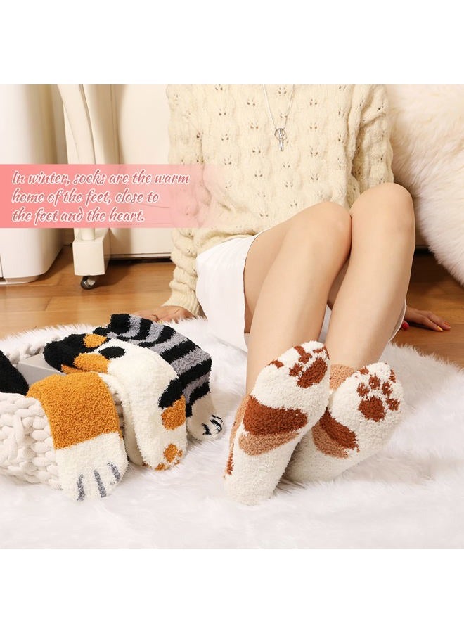 fauson 5 Pairs Women Fuzzy Socks - Warm Cat Socks Fluffy Socks Soft Cat Paw Socks Cozy Socks Winter Plush Slipper Socks for Women, Multicolor, Large - Image 3