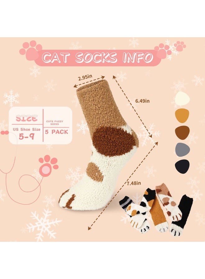 fauson 5 Pairs Women Fuzzy Socks - Warm Cat Socks Fluffy Socks Soft Cat Paw Socks Cozy Socks Winter Plush Slipper Socks for Women, Multicolor, Large - Image 5
