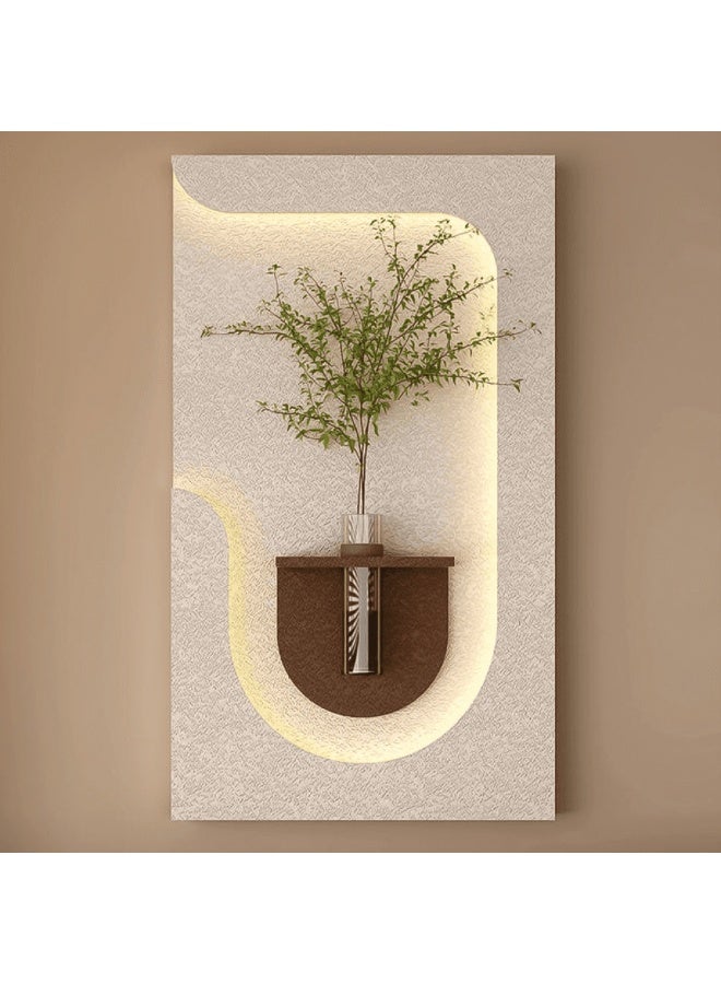 Gardenia Wahaj Plate – Hidden Light Wall Art with Rose Glass Holder and Remote Control – Elegant Illuminated Decorative Panel for Living Room, Entrance, or Bedroom – Premium Wood Design with Glass Vase - Cream Branches - Image 2