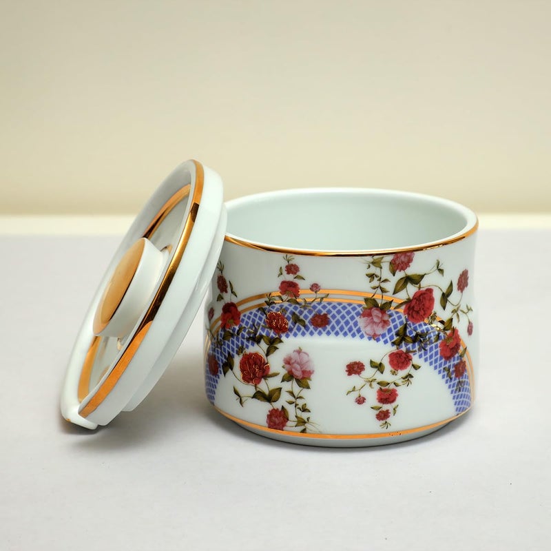 Soka Design Studio Sokka Victorian Romance Porcelain Sugar Pot with 24K Gold Printed Design (1 Pcs, White) 100% Pure Porcelain, Vegan I Sugar Pot/Premium Tableware - Image 2