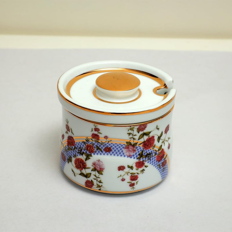 Soka Design Studio Sokka Victorian Romance Porcelain Sugar Pot with 24K Gold Printed Design (1 Pcs, White) 100% Pure Porcelain, Vegan I Sugar Pot/Premium Tableware - Image 1