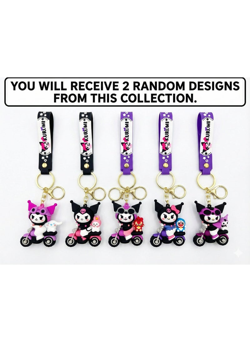 REZZOSS 2-Pack Mystery Kuromi Keychain Set (Receive 2 Random Designs) – Cute 3D Silicone Anime Character on Motorcycle Keyring | Kawaii Bag Charm, Car Key Holder & Backpack Accessory | Surprise Gift for Girls & Teens - Image 2
