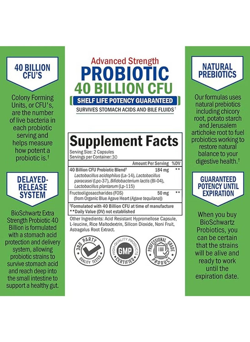 Probiotic Live Probiotic 40 Billion Cfu 60 Capsules,Non-GMO Ingredients,100% Allergen Free - Image 2