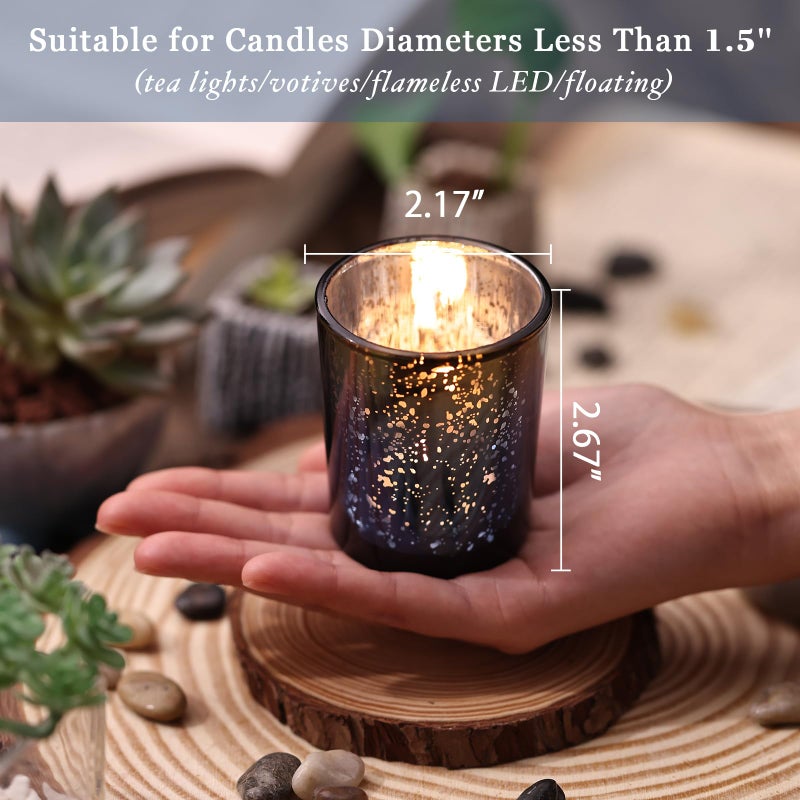 Volens Navy Votive Candle Holders Set of 12, Speckles Mercury Glass Tealight Candle Holder Bulk for Table Wedding Centerpiece, Navy Blue and Gold Themed Party Decorative & Home Decor - Image 5