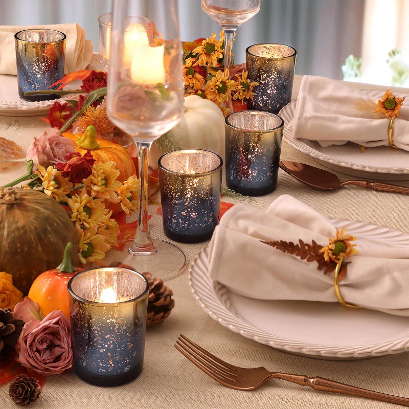Volens Navy Votive Candle Holders Set of 12, Speckles Mercury Glass Tealight Candle Holder Bulk for Table Wedding Centerpiece, Navy Blue and Gold Themed Party Decorative & Home Decor - Image 2