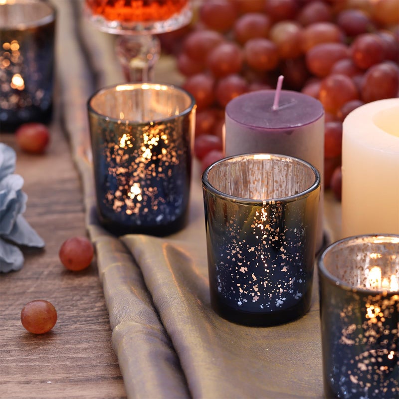 Volens Navy Votive Candle Holders Set of 12, Speckles Mercury Glass Tealight Candle Holder Bulk for Table Wedding Centerpiece, Navy Blue and Gold Themed Party Decorative & Home Decor - Image 3