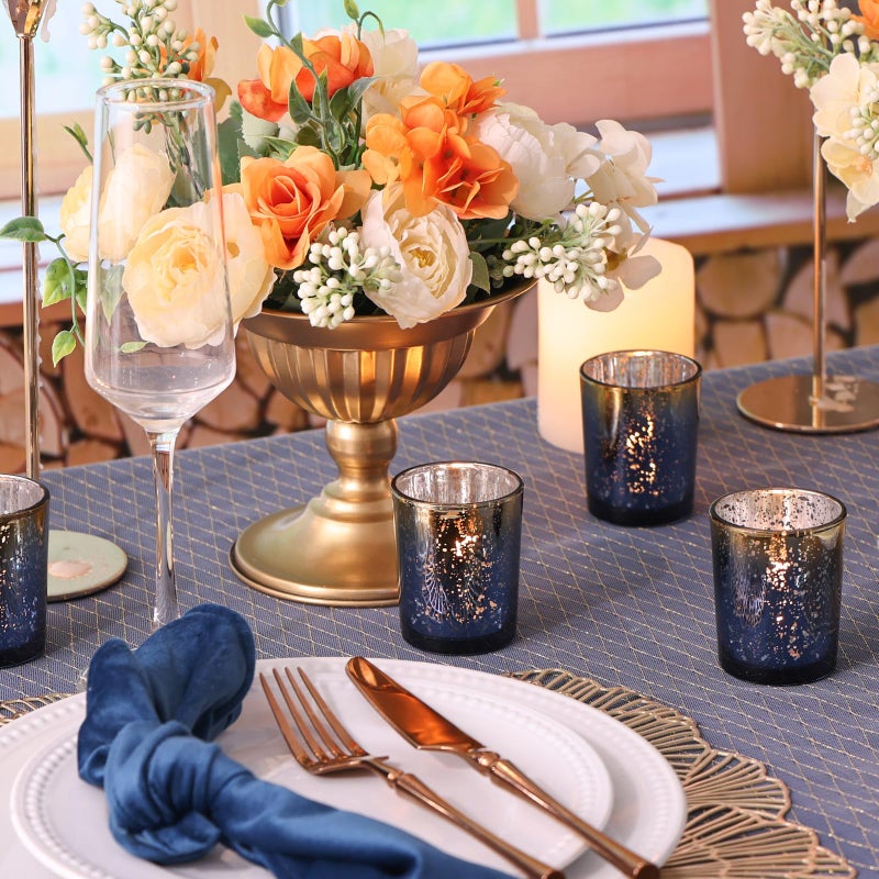 Volens Navy Votive Candle Holders Set of 12, Speckles Mercury Glass Tealight Candle Holder Bulk for Table Wedding Centerpiece, Navy Blue and Gold Themed Party Decorative & Home Decor - Image 4