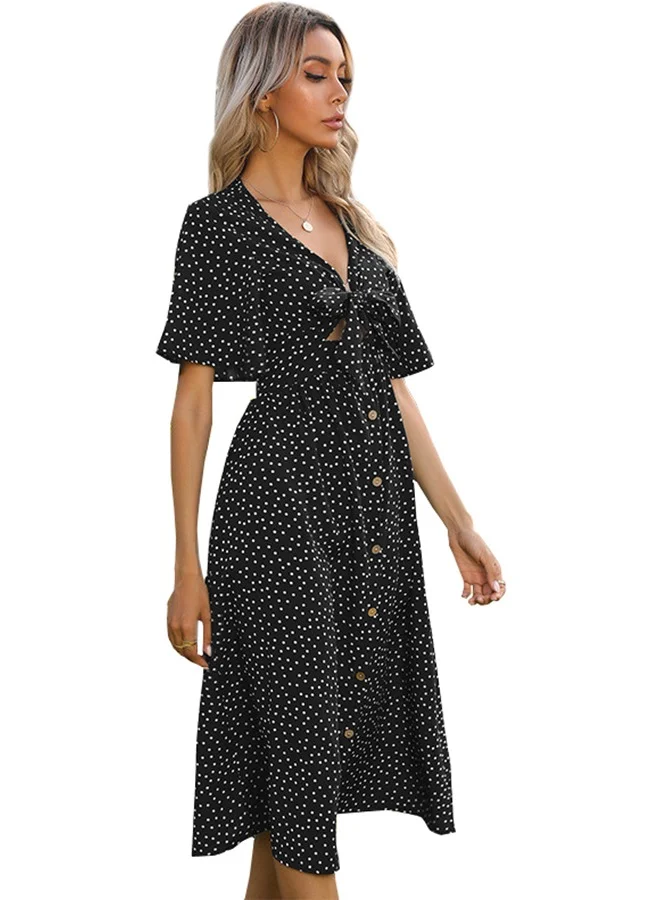 يونيكي Black Polka Dot Print Midi Dress