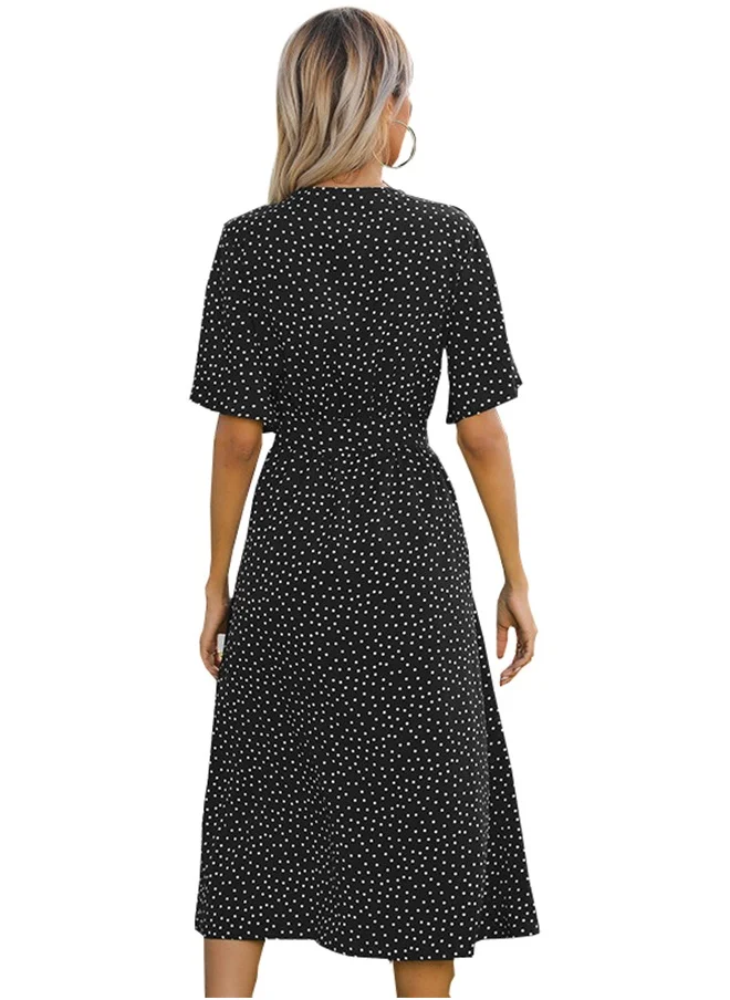 يونيكي Black Polka Dot Print Midi Dress