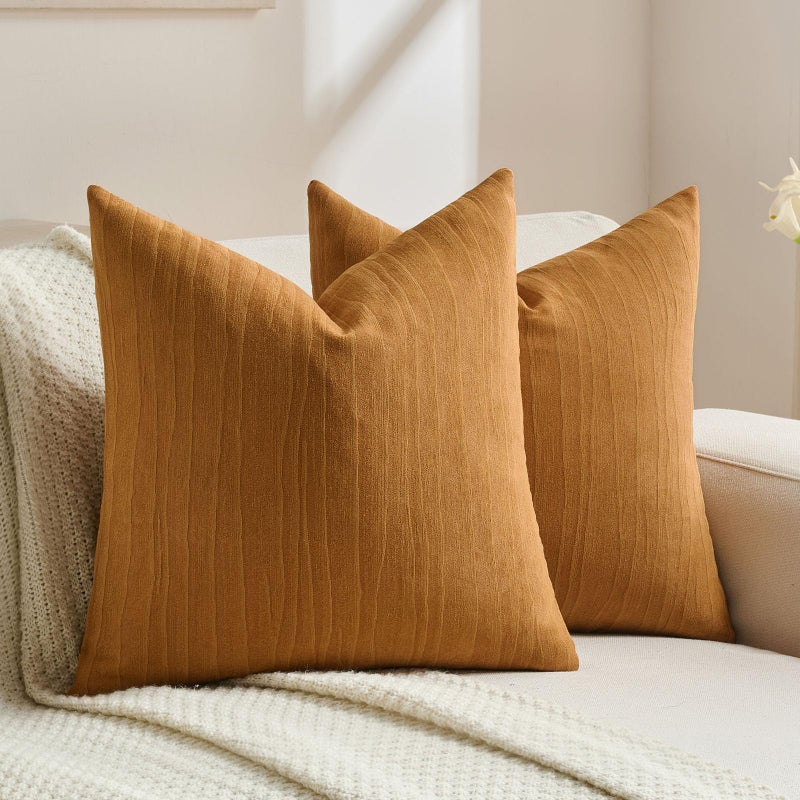 FUTEI Rust Chenille Decorative Throw Pillow Covers 18x18 Inch Set of 2,Soft Crushed Striped Texture Cushion Case,Modern Home Decor for Couch Bed Living Room - Image 1