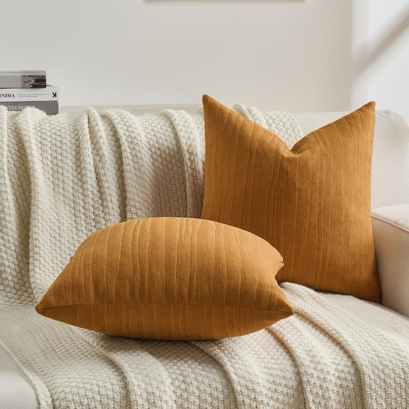 FUTEI Rust Chenille Decorative Throw Pillow Covers 18x18 Inch Set of 2,Soft Crushed Striped Texture Cushion Case,Modern Home Decor for Couch Bed Living Room - Image 5