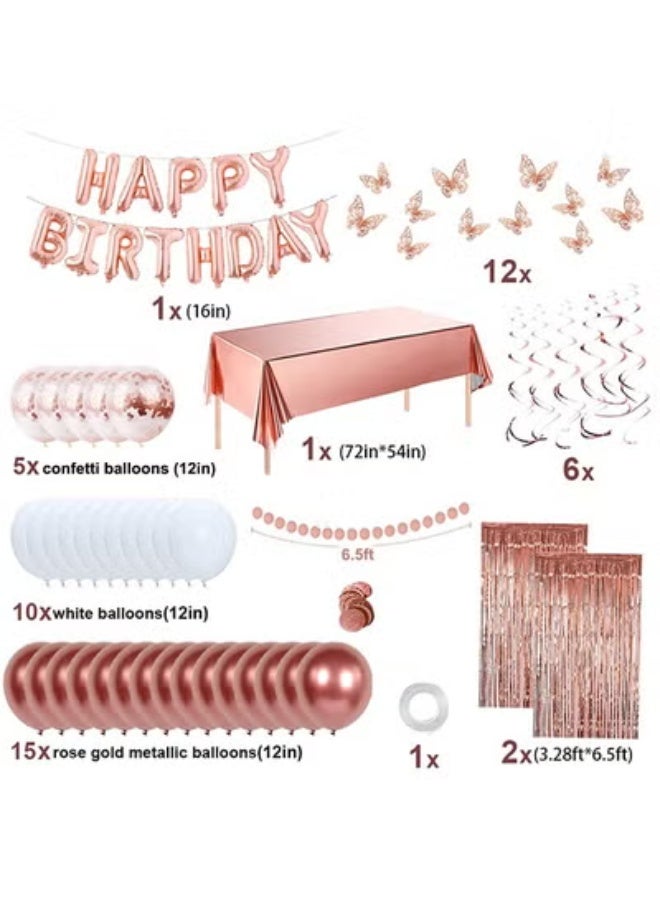 fantasize Rose Gold Happy Birthday Party Decorations for Women, Happy Birthday Banner for Her, Fringe Curtains, Foil Tablecloth, Confetti Balloons, Butterfly Decor for 13th 16th 18th 21st 30th 40th 50th - Image 2
